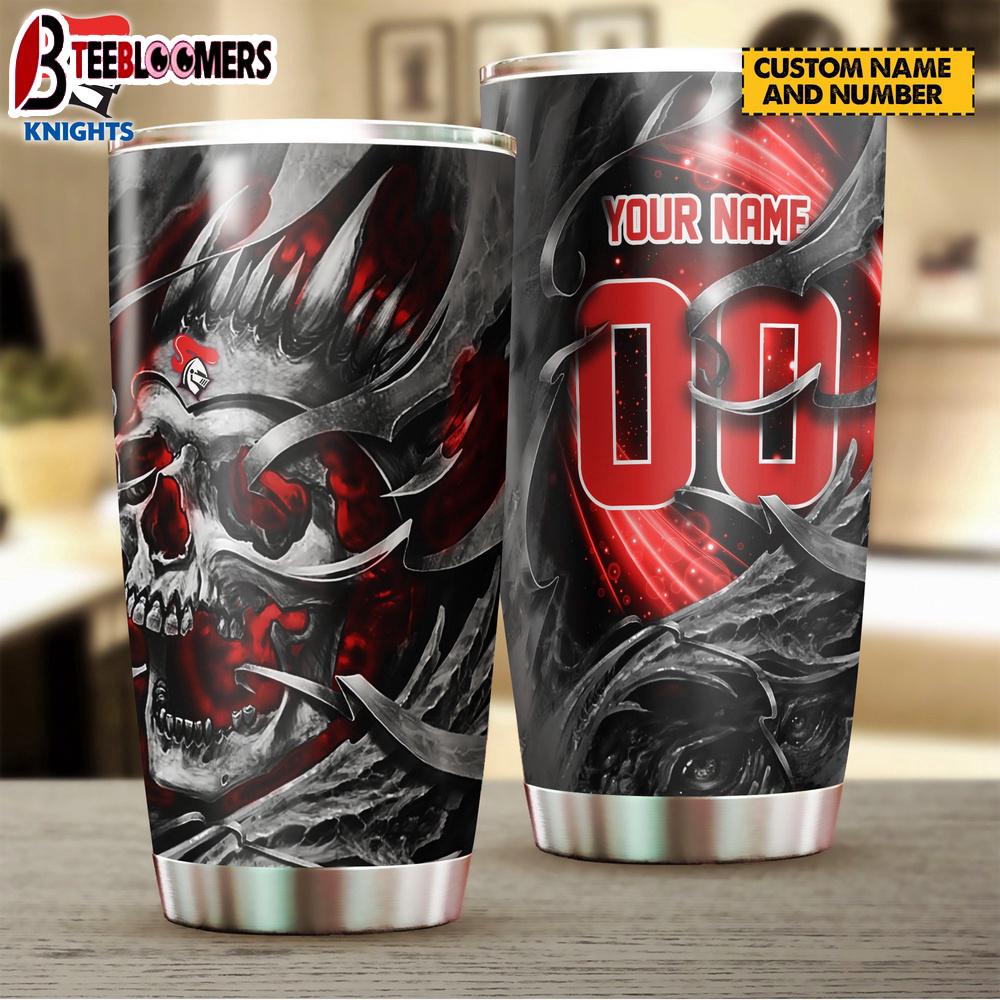 Custom Name Newcastle Knights NRL And Skull Tumbler Gift For Fans