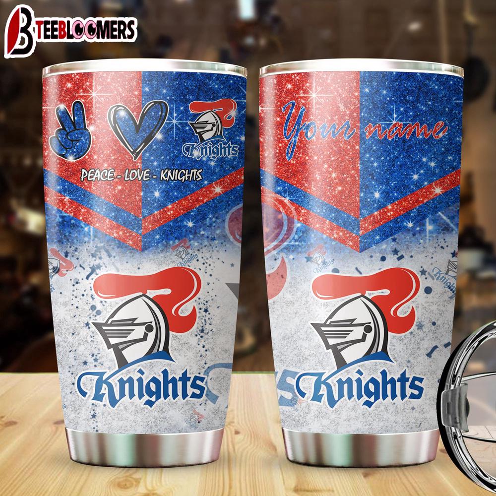 Custom Name Newcastle Knights NRL Peace Love Sparke Tumbler Gift For Fans