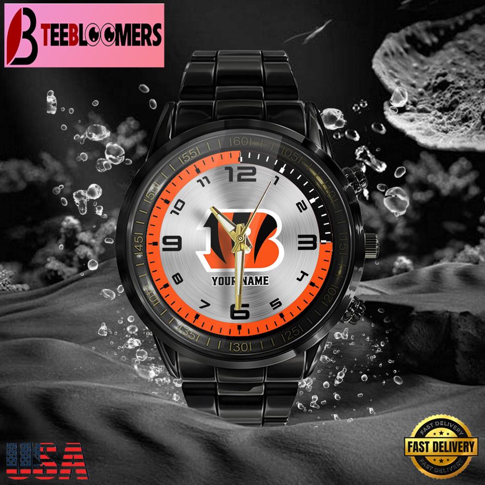 Custom Name NFL Cincinnati Bengals Black Stainless Steel Watch Gifts For Fans Custom Name NFL Cincinnati Bengals Black Stainless Steel Watch Gifts For Fans