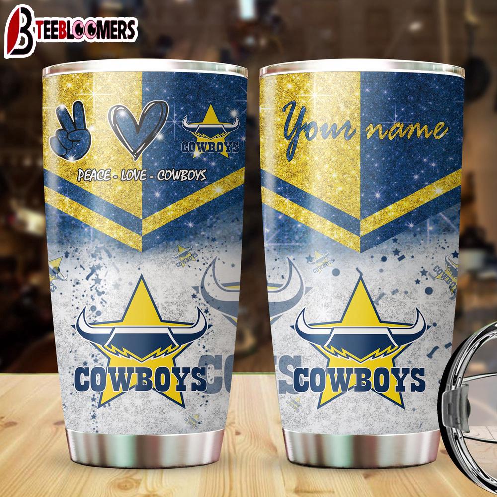 Custom Name North Queensland Cowboys NRL Peace Love Sparke Tumbler Gift For Fans