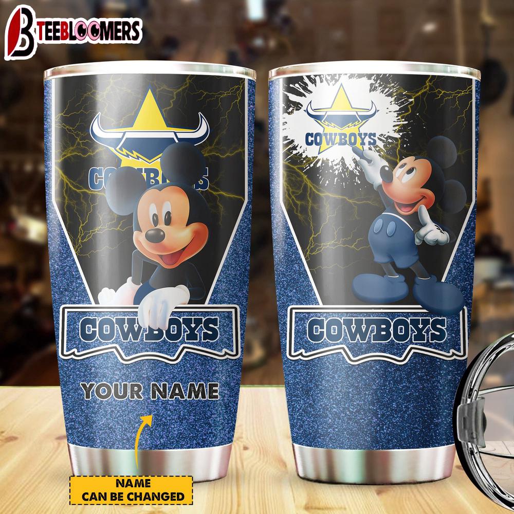 Custom Name North Queensland Cowboys NRL Team And MK Mouse Tumbler Gift For Fans