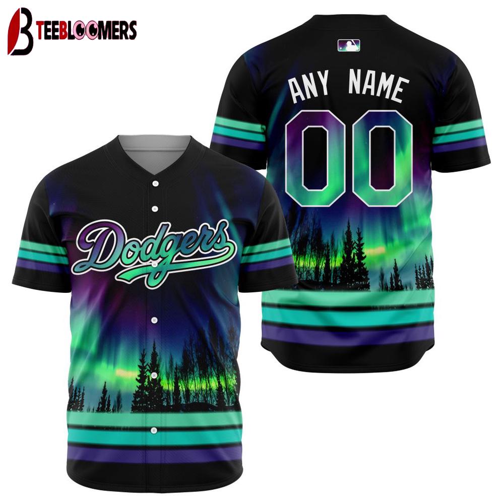 Custom Name Number MLB Los Angeles Dodgers Special Design With Northern Lights Baseball Jersey