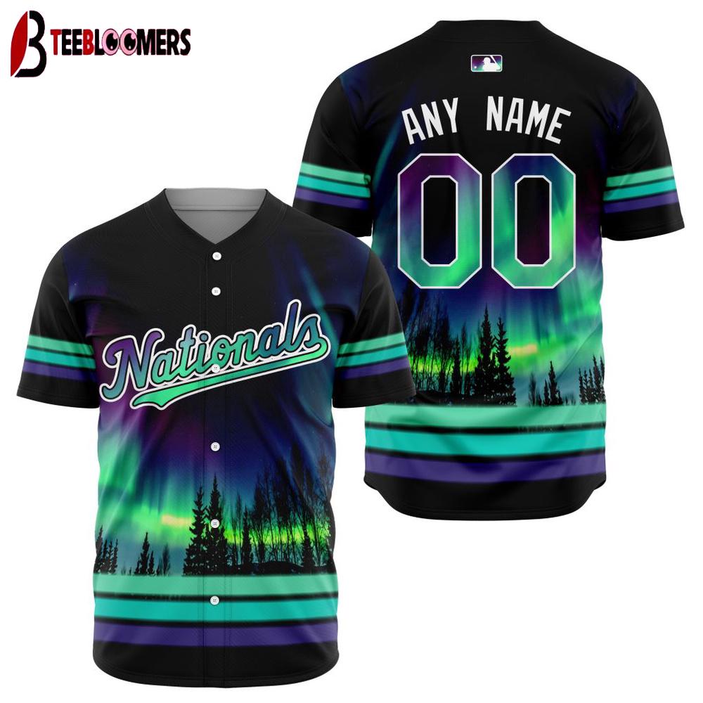 Custom Name Number MLB Washington Nationals Special Design With Northern Lights Baseball Jersey