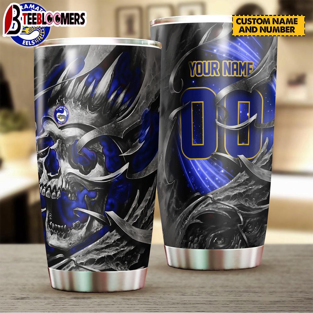 Custom Name Parramatta Eels NRL And Skull Tumbler Gift For Fans