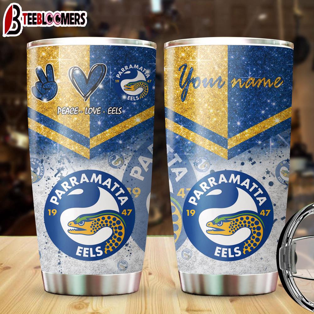 Custom Name Parramatta Eels NRL Peace Love Sparke Tumbler Gift For Fans
