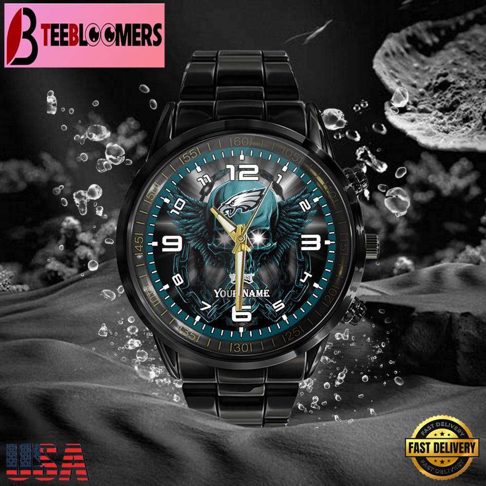 Custom Name Philadelphia Eagles NFL 3D Men Black Stainless Steel Watch Gift For NFL Fans Custom Name Philadelphia Eagles NFL 3D Men Black Stainless Steel Watch Gift For NFL Fans