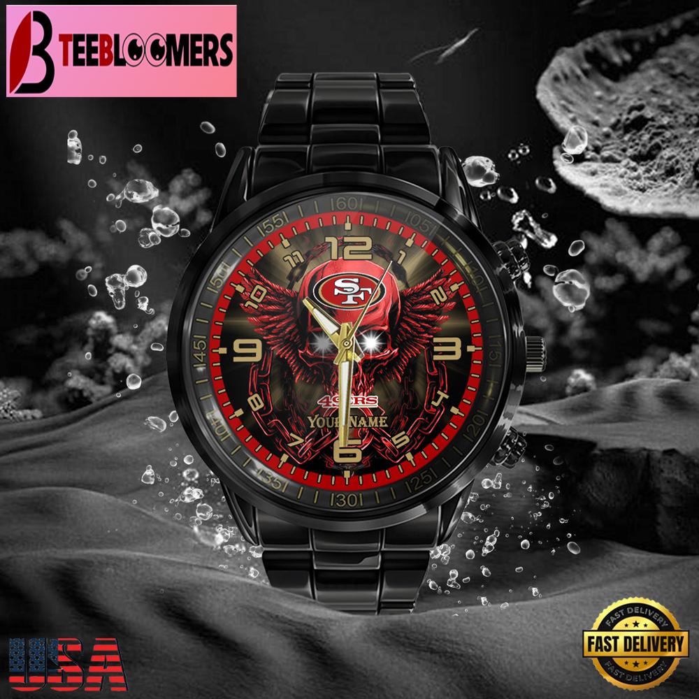 Custom Name San Francisco 49ers NFL 3D Men Black Stainless Steel Watch Gift For NFL Fans Custom Name San Francisco 49ers NFL 3D Men Black Stainless Steel Watch Gift For NFL Fans
