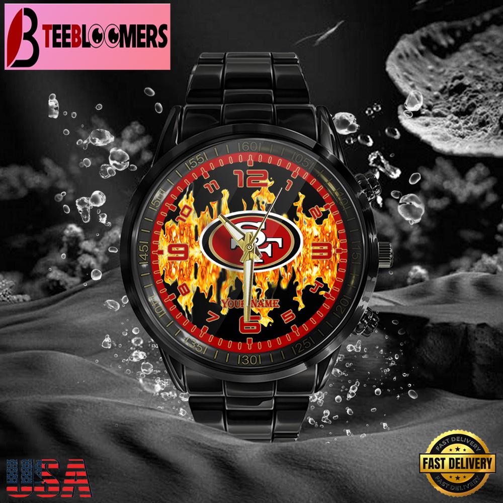 Custom Name San Francisco 49ers NFL 3D Men Black Stainless Steel Watch Gift For NFL Fans Custom Name San Francisco 49ers NFL 3D Men Black Stainless Steel Watch Gift For NFL Fans