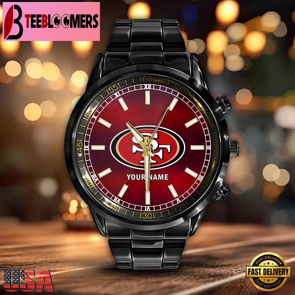 Custom Name San Francisco 49ers NFL Black Stainless Steel Watch Gifts For Fans Custom Name San Francisco 49ers NFL Black Stainless Steel Watch Gifts For Fans