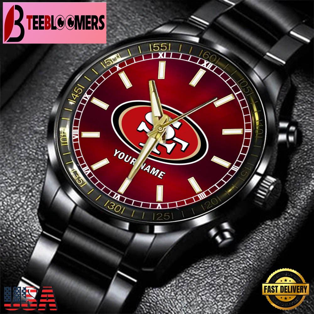 Custom Name San Francisco 49ers NFL Black Stainless Steel Watch Gifts For Fans