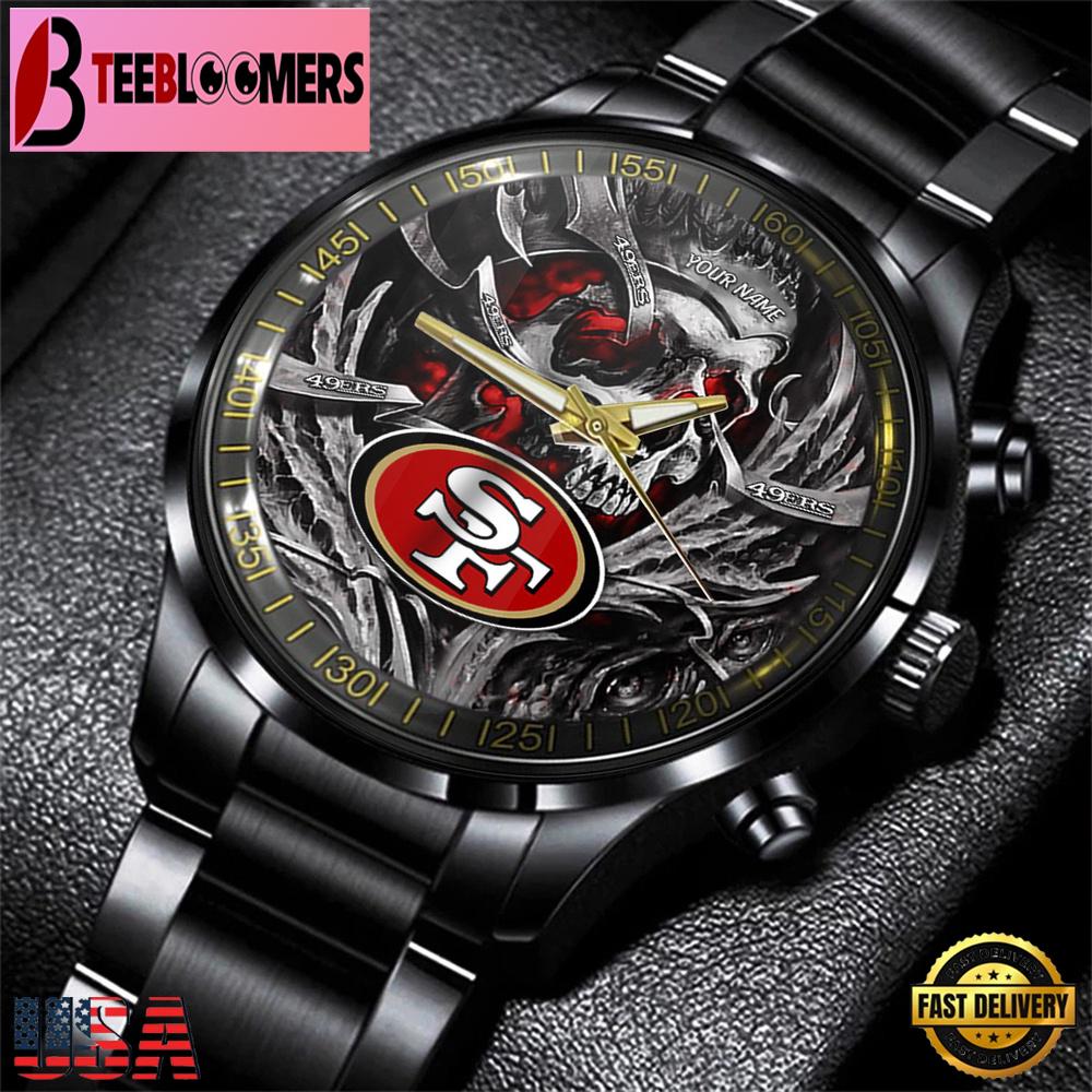 Custom Name San Francisco 49ers NFL Men Black Stainless Steel Watch Gift For Fans