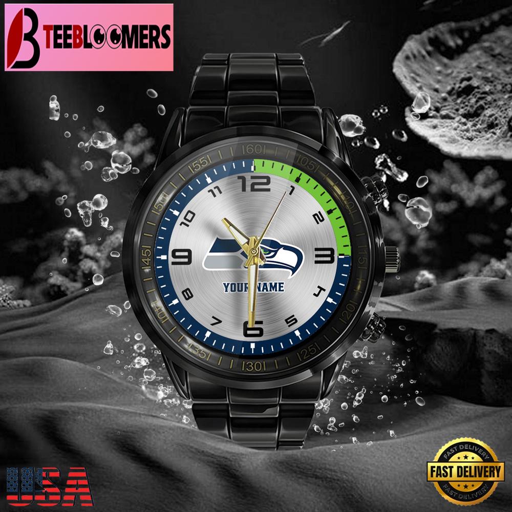 Custom Name Seattle Seahawks NFL Black Stainless Steel Watch Gifts For Fans Custom Name Seattle Seahawks NFL Black Stainless Steel Watch Gifts For Fans