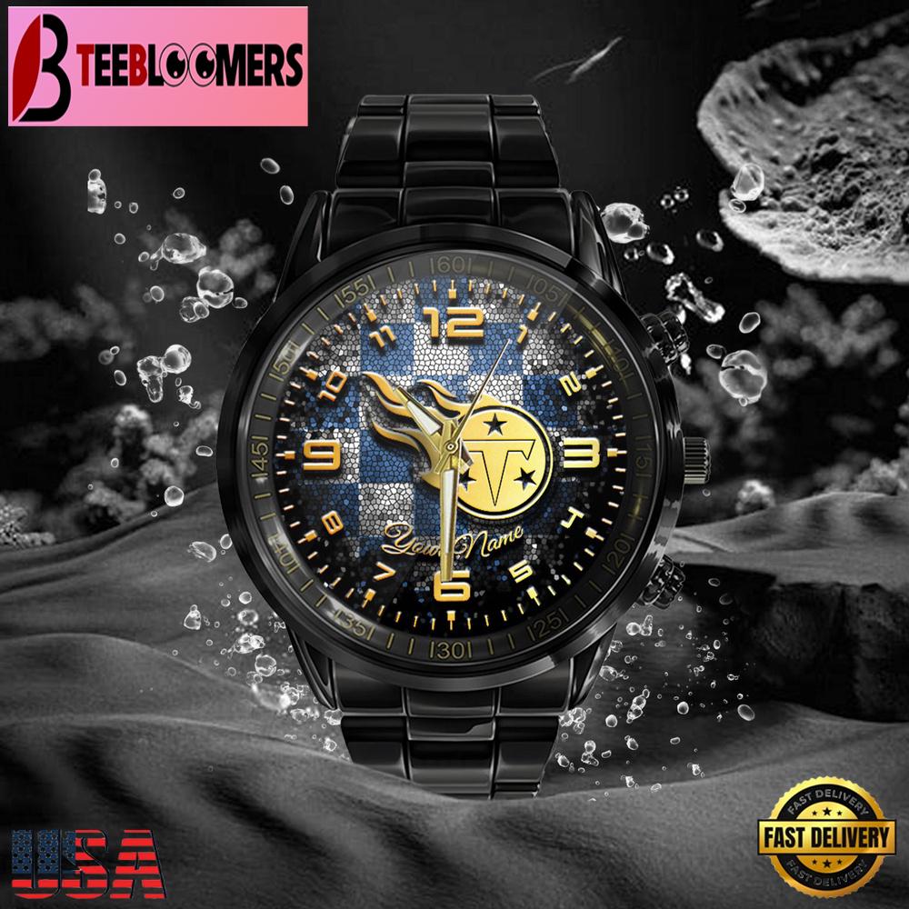 Custom Name Tennessee Titans NFL 3D Men Black Stainless Steel Watch Gift For NFL Fans Custom Name Tennessee Titans NFL 3D Men Black Stainless Steel Watch Gift For NFL Fans