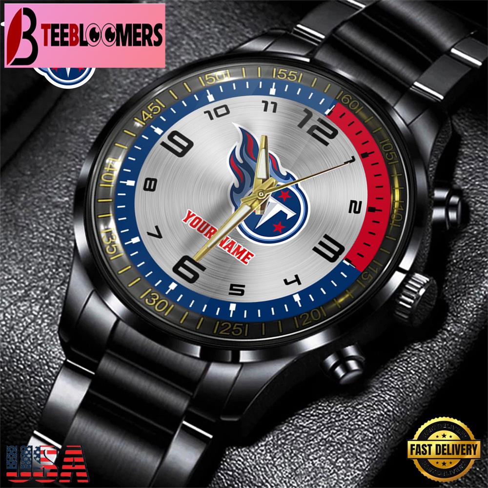 Custom Name Tennessee Titans NFL Black Stainless Steel Watch Gifts For Fans Custom Name Tennessee Titans NFL Black Stainless Steel Watch Gifts For Fans