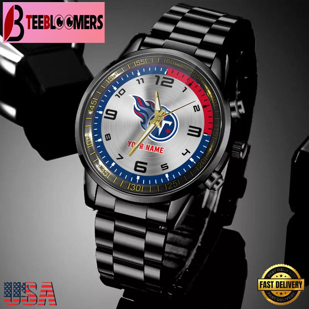 Custom Name Tennessee Titans NFL Black Stainless Steel Watch Gifts For Fans