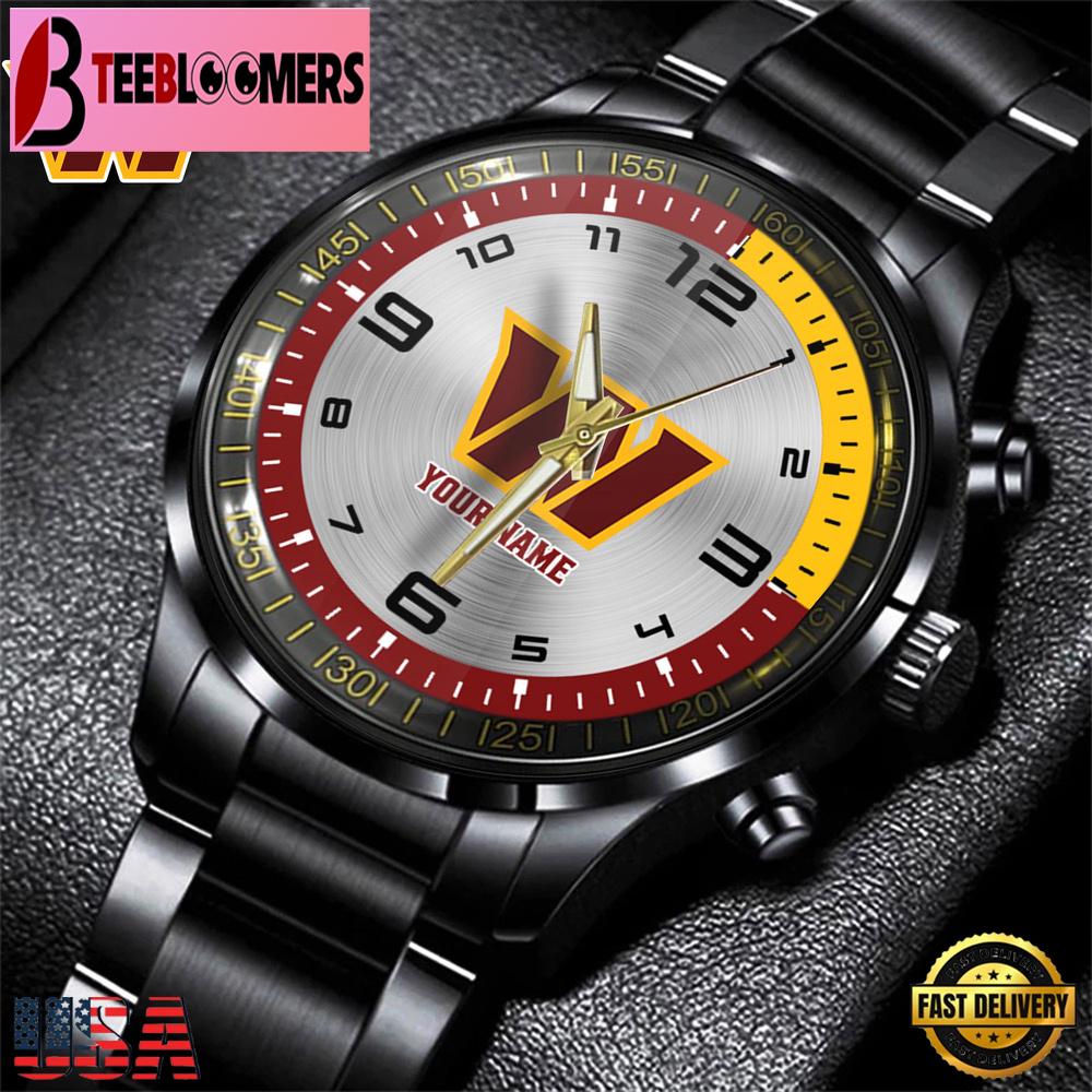 Custom Name Washington Commanders NFL Black Stainless Steel Watch Gifts For Fans