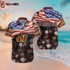 Custom Name Washington Commanders Patriotic Floral Hawaiian Shirt