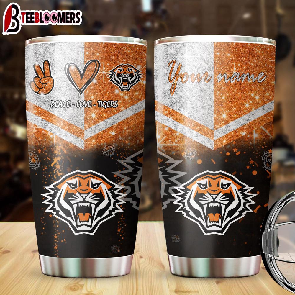Custom Name Wests Tigers NRL Peace Love Sparke Tumbler Gift For Fans