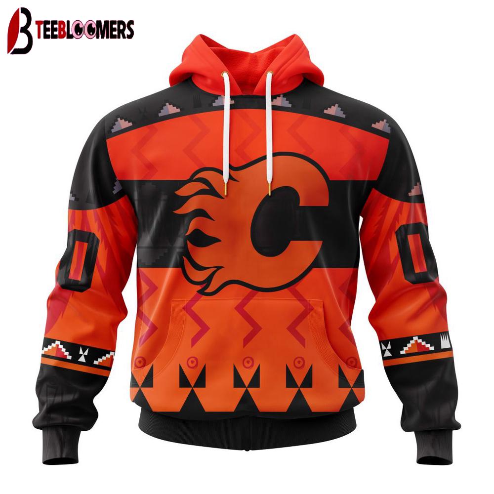 Custom Number NHL Calgary Flames Special Orange National Day 3D Hoodie Shirt