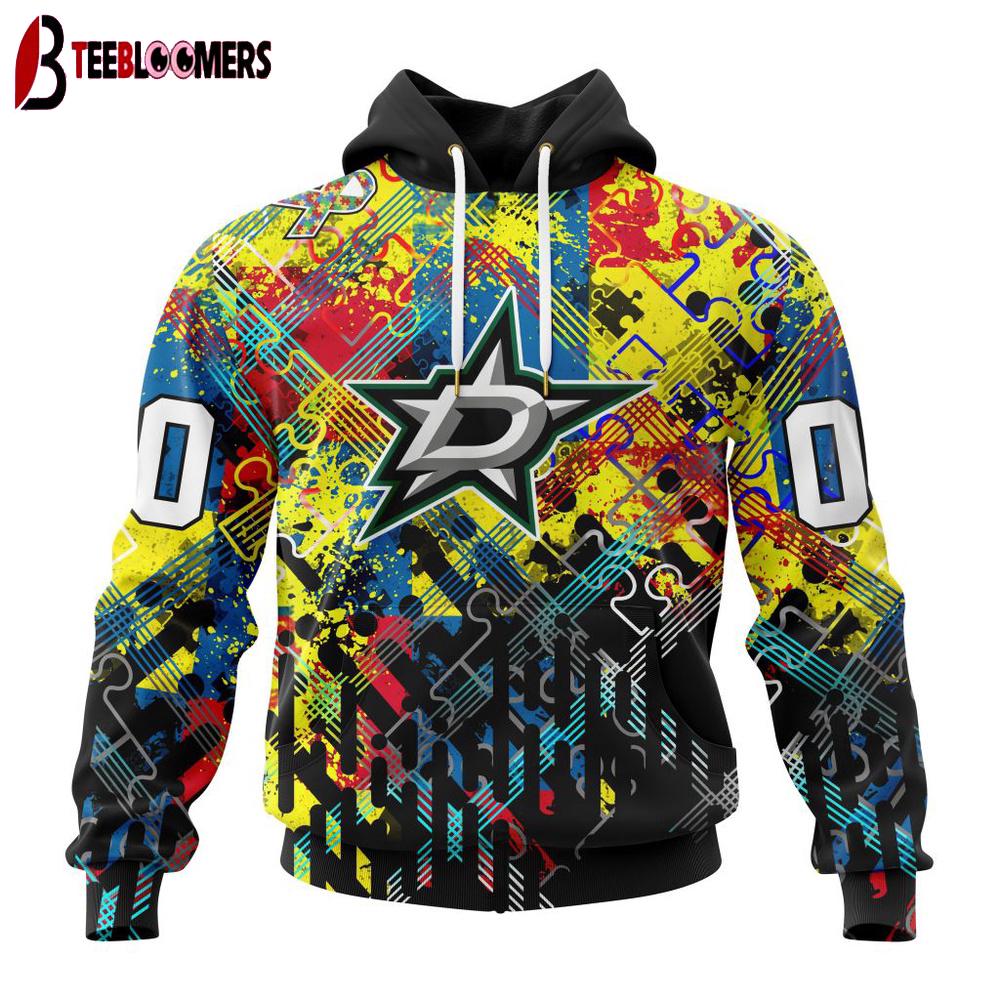 Custom Number NHL Dallas Stars Autism Awareness 3D Hoodie Shirt