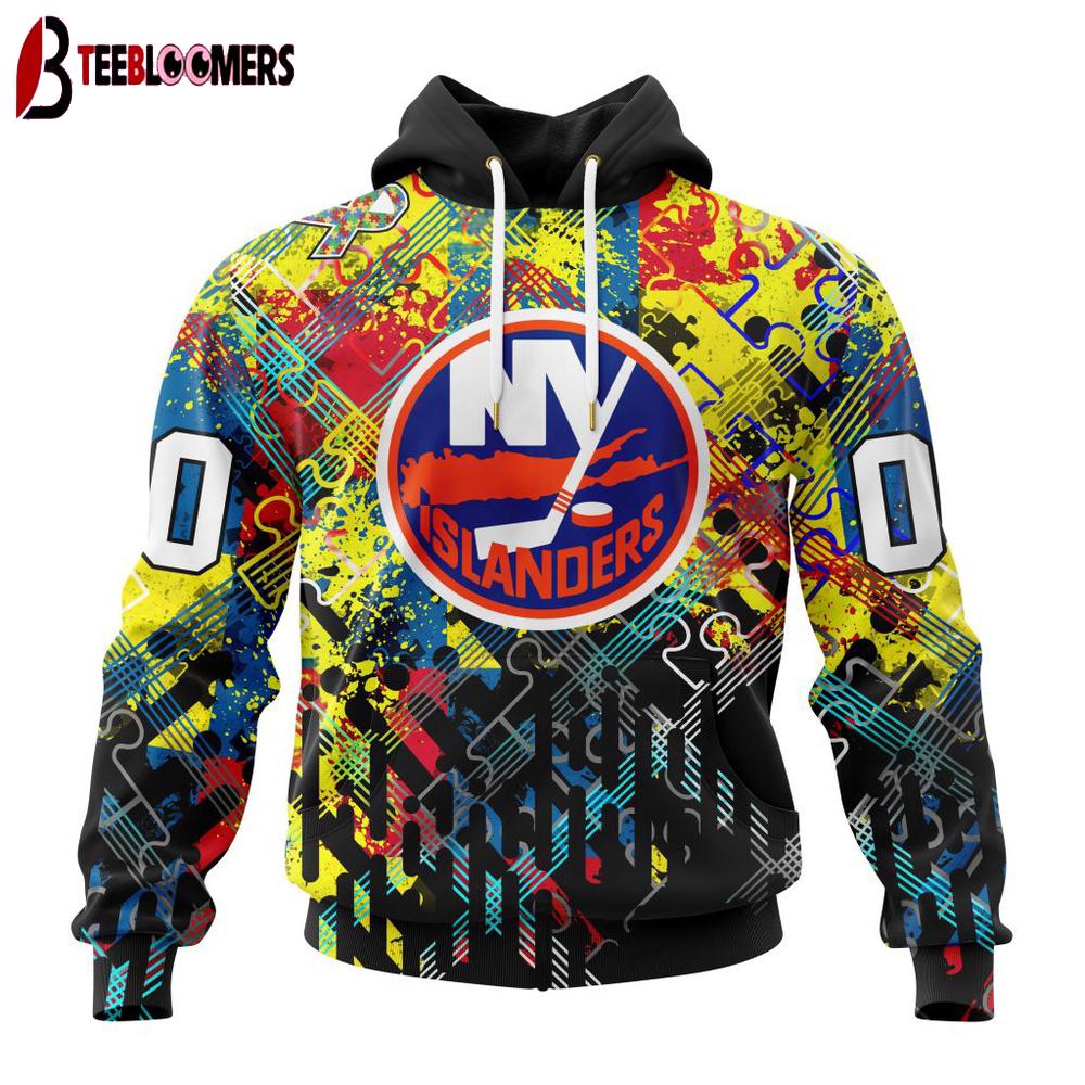 Custom Number NHL New York Islanders Autism Awareness 3D Hoodie Shirt