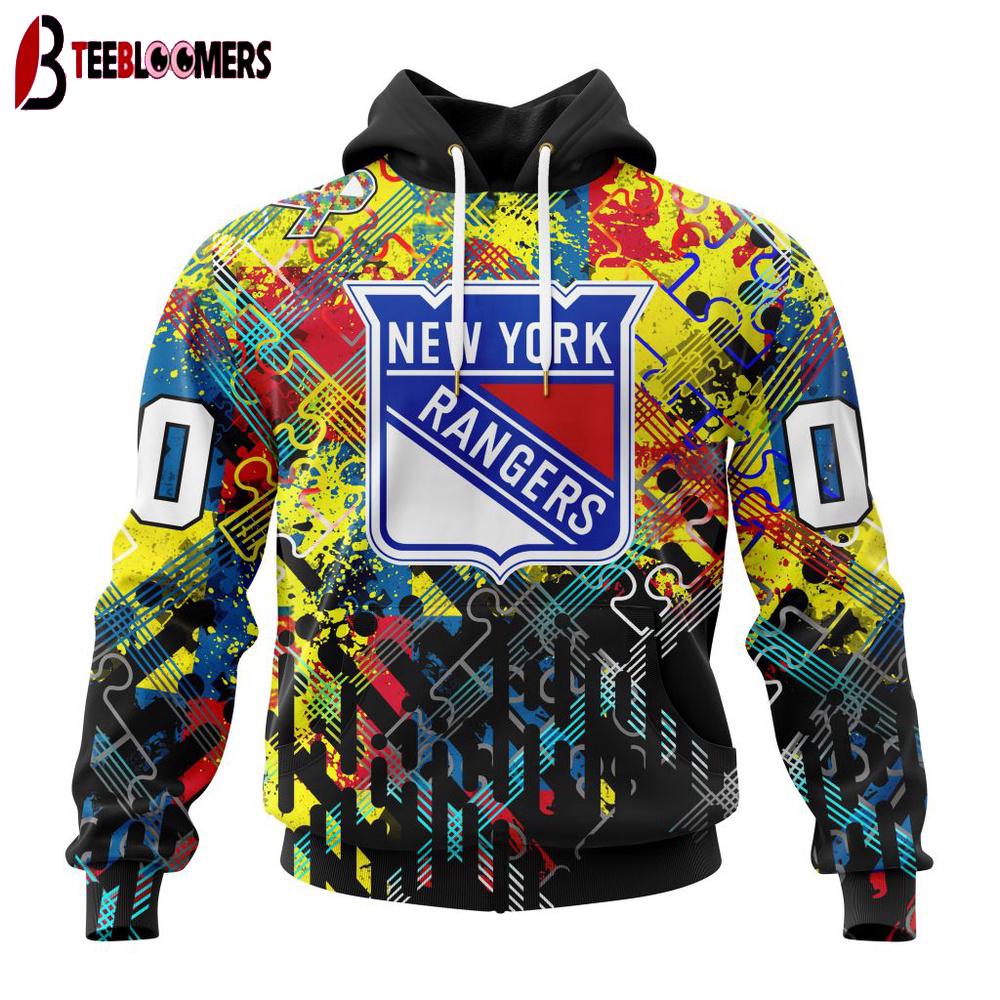Custom Number NHL New York Rangers Autism Awareness 3D Hoodie Shirt