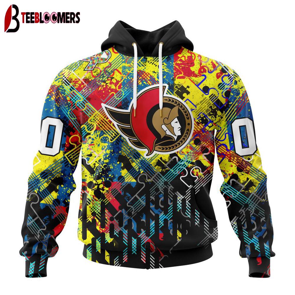 Custom Number NHL Ottawa Senators Autism Awareness 3D Hoodie Shirt