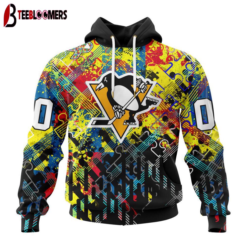 Custom Number NHL Pittsburgh Penguins Autism Awareness 3D Hoodie Shirt