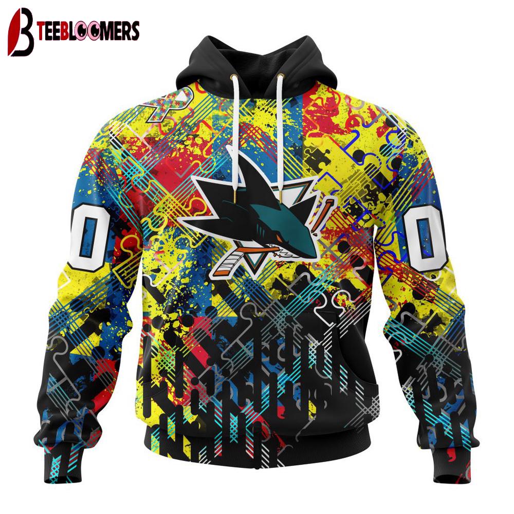 Custom Number NHL San Jose Sharks Autism Awareness 3D Hoodie Shirt