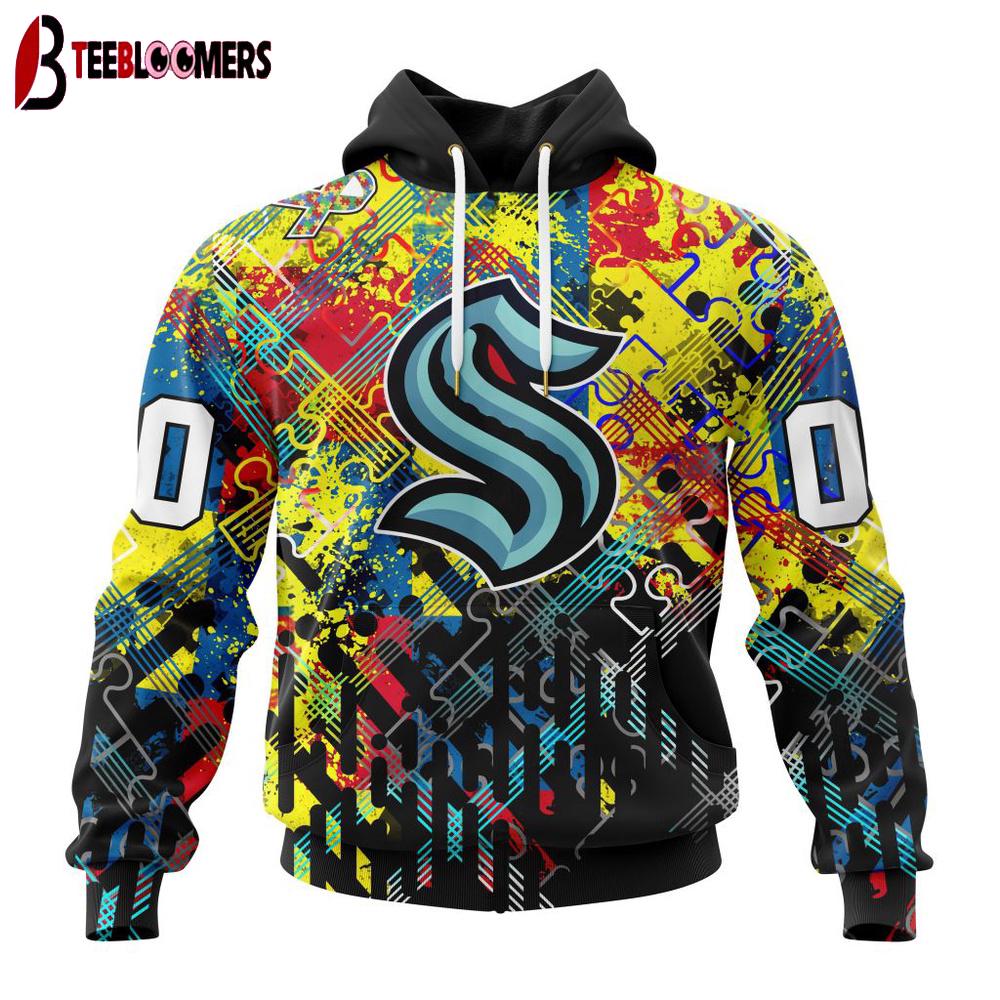 Custom Number NHL Seattle Kraken Autism Awareness 3D Hoodie Shirt