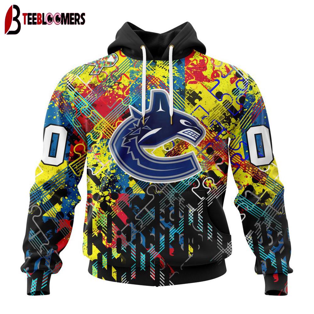 Custom Number NHL Vancouver Canucks Autism Awareness 3D Hoodie Shirt