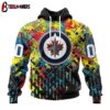Custom Number NHL Winnipeg Jets Autism Awareness 3D Hoodie Shirt