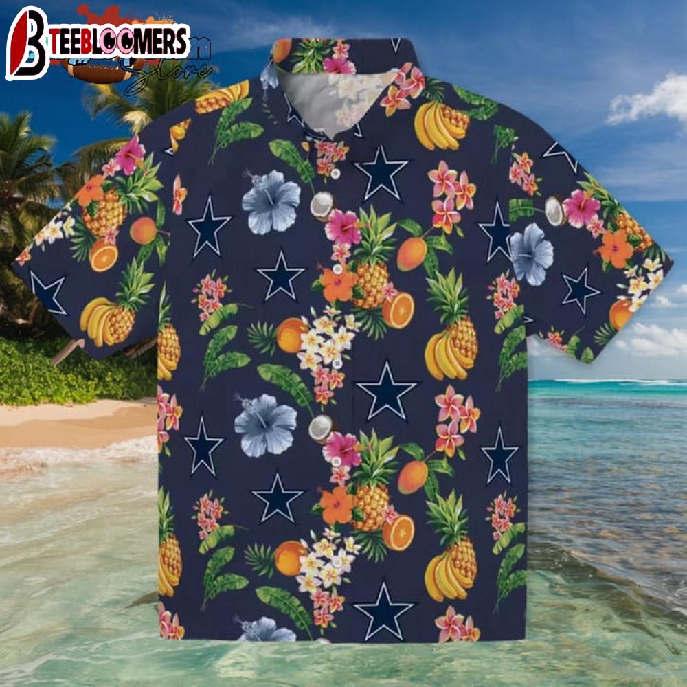 Dallas Cowboys Hibiscus And Fruit Navy Blue Hawaiian Shirt