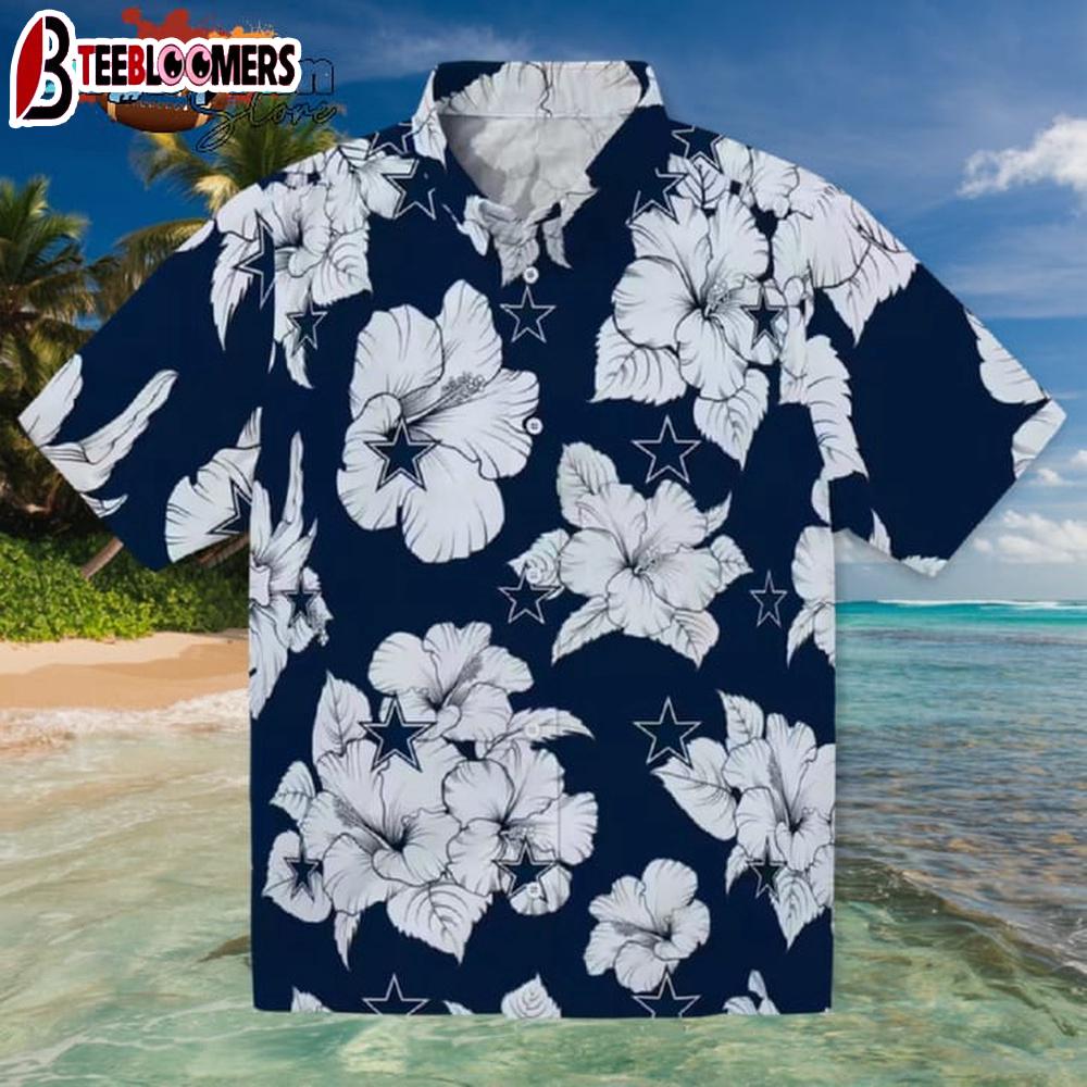Dallas Cowboys Hibiscus Blooms Blue White Hawaiian Shirt