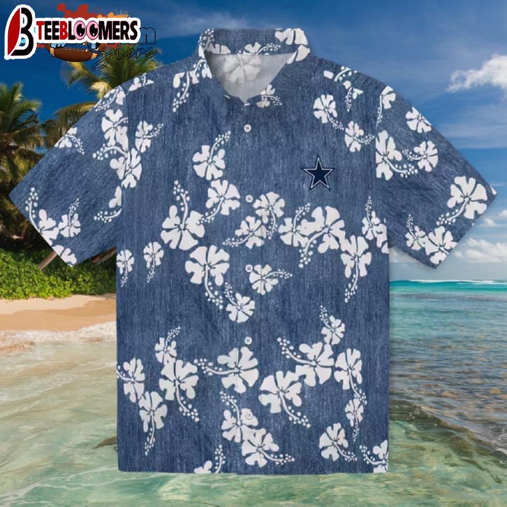 Dallas Cowboys Hibiscus Clusters Blue Hawaiian Shirt