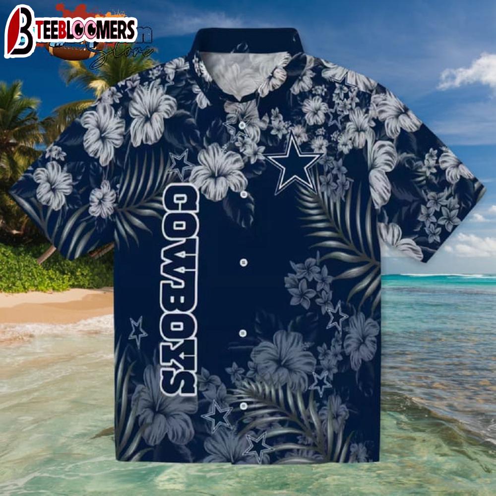 Dallas Cowboys Hibiscus Print Blue Hawaiian Shirt