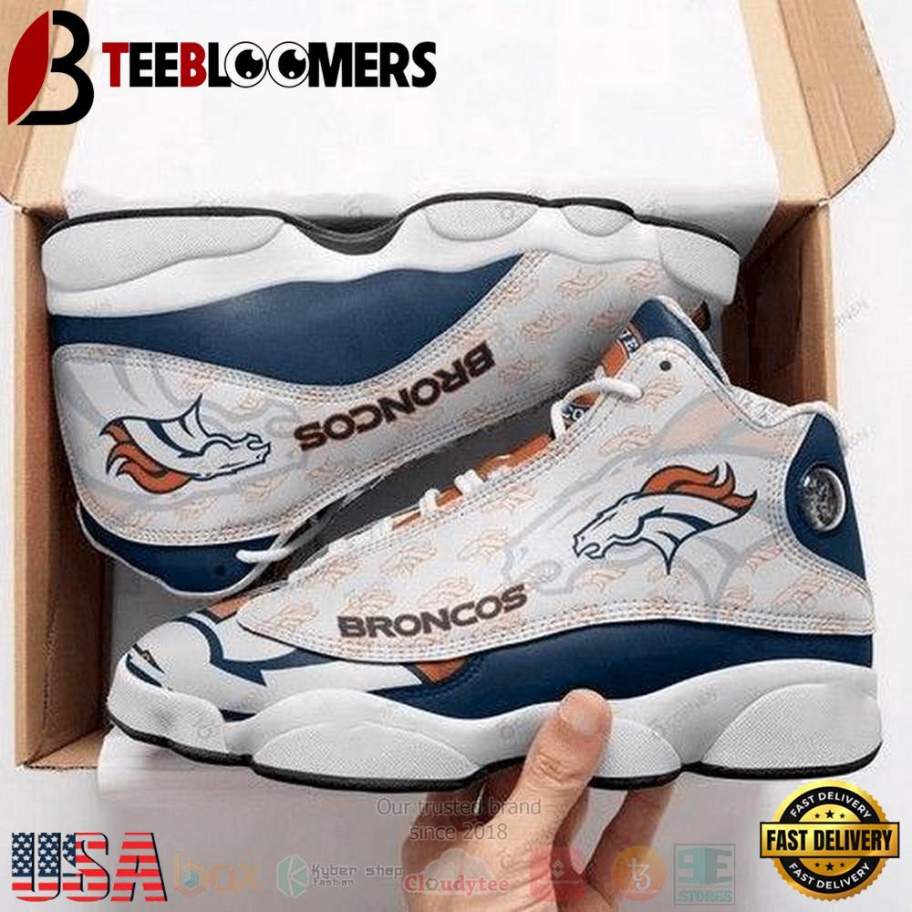 Denver Broncos NFL Teams Whie Blue Air Jordan 13 Shoes - Gift For Fans