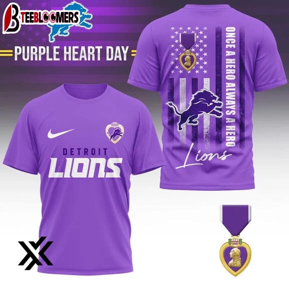 Detroit Lions National Purple Heart Day 3D Shirt Gift For Fans