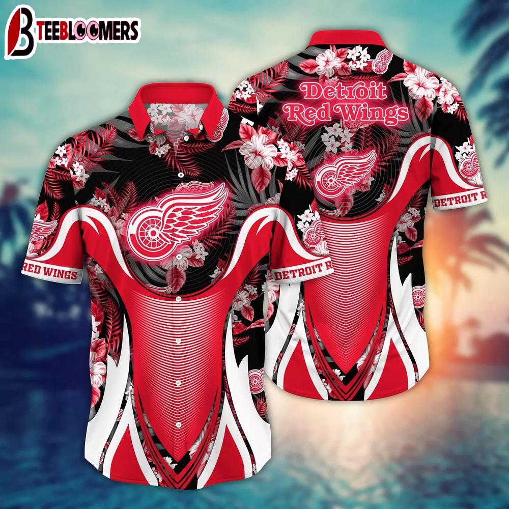Detroit Red Wings Paradise Stripe Summer Hawaiian Shirt