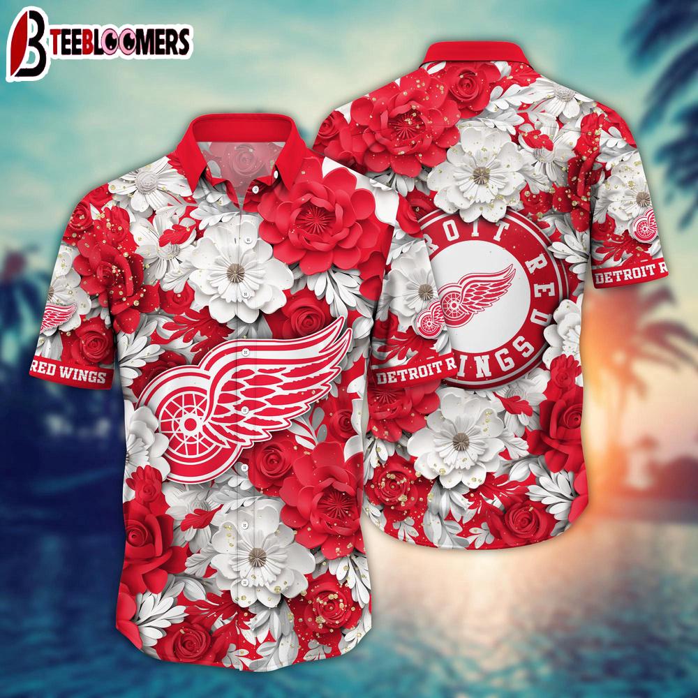 Detroit Red Wings Rose Elegance Summer Hawaiian Shirt