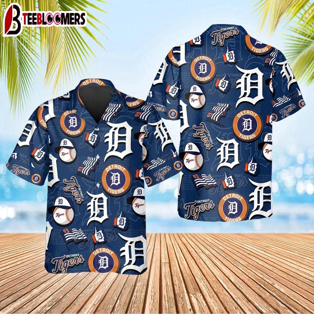 Detroit Tigers Blue Icon Collage Summer Hawaiian Shirt