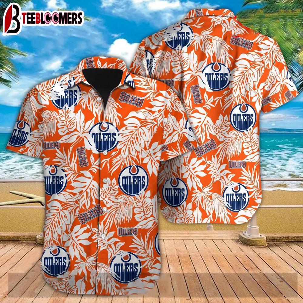 Edmonton Oilers Tropical Leaf Burst Summer Hawaiian Shirt