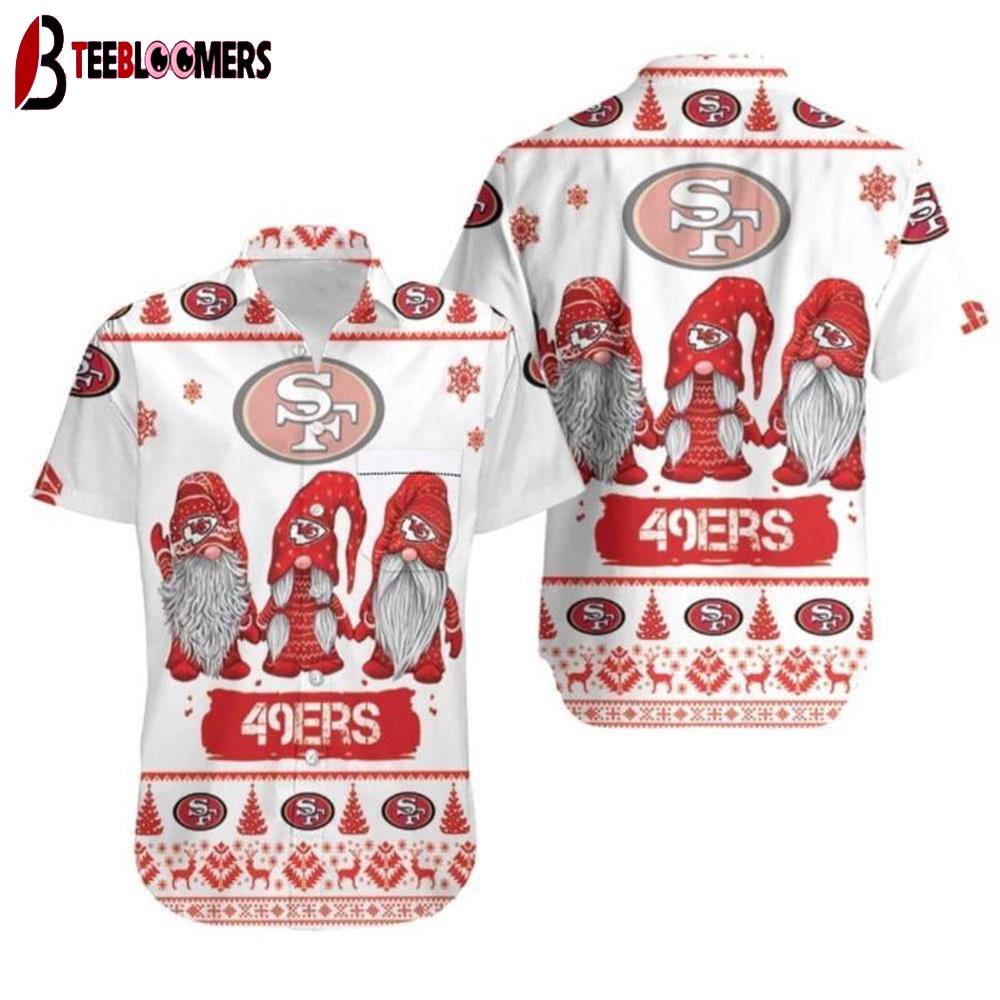 Gnomes NFL San Francisco 49ers Hawaiian Shirt Christmas Gift For Football Fans, NFL Hawaiian Shirt