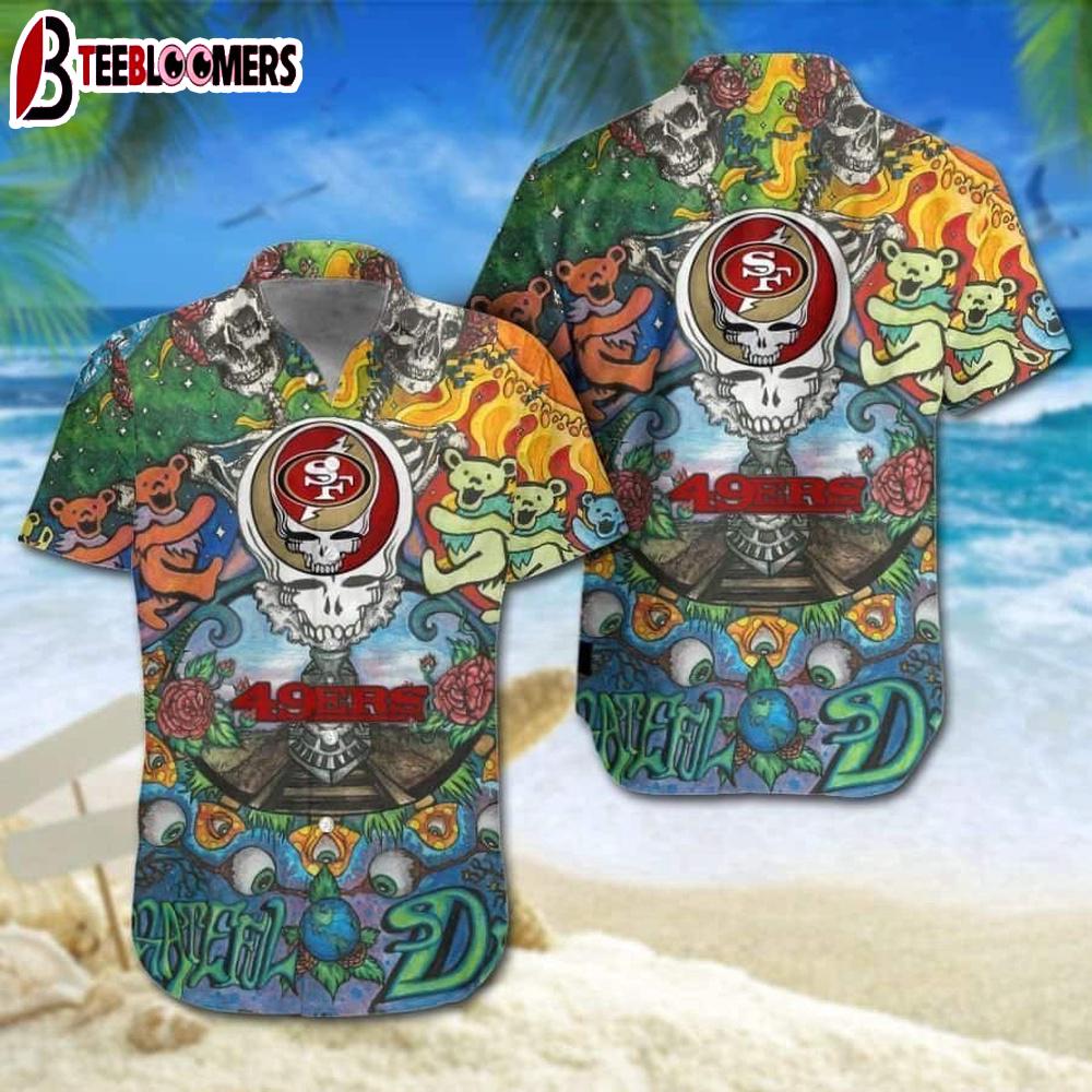 Grateful Dead San Francisco 49ers Hawaiian Shirt Gift For Football Fans, NFL Hawaiian Shirt