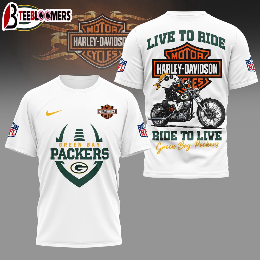Green Bay Packers NFL Snoopy Harley Davidson 3D Shirt For Fans