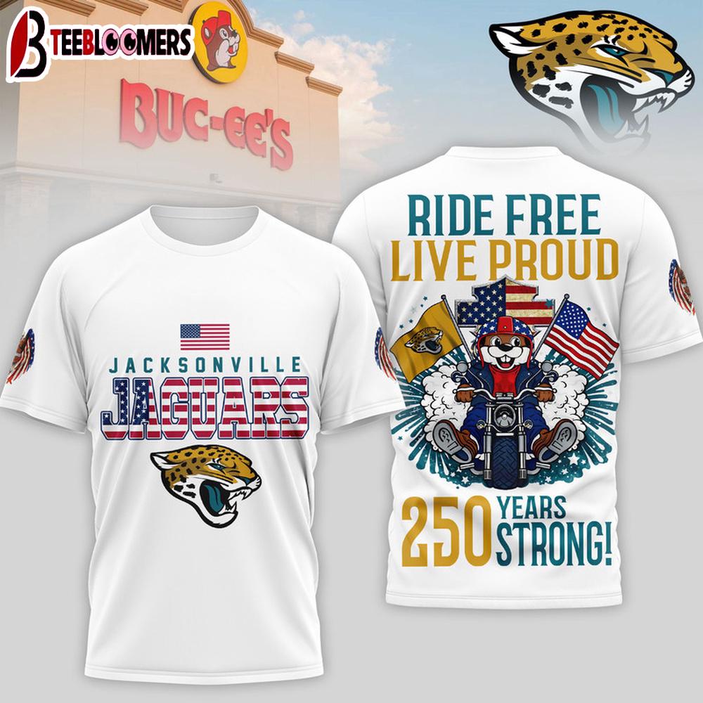 Jacksonville Jaguars NFL Buc-ee's Harley Davidson 250th Independence Day Of America 3D T-Shirt