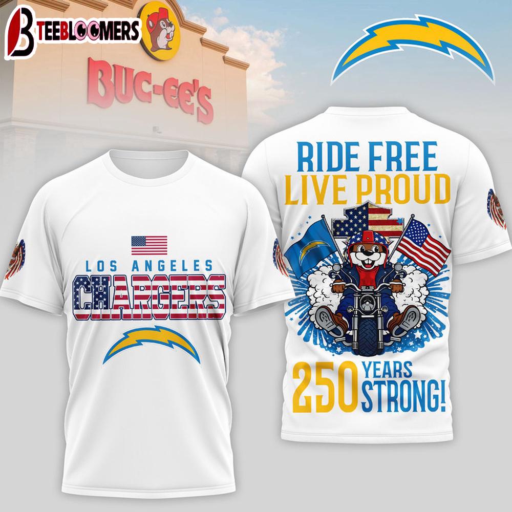 Los Angeles Chargers NFL Buc-ee's Harley Davidson 250th Independence Day Of America 3D T-Shirt