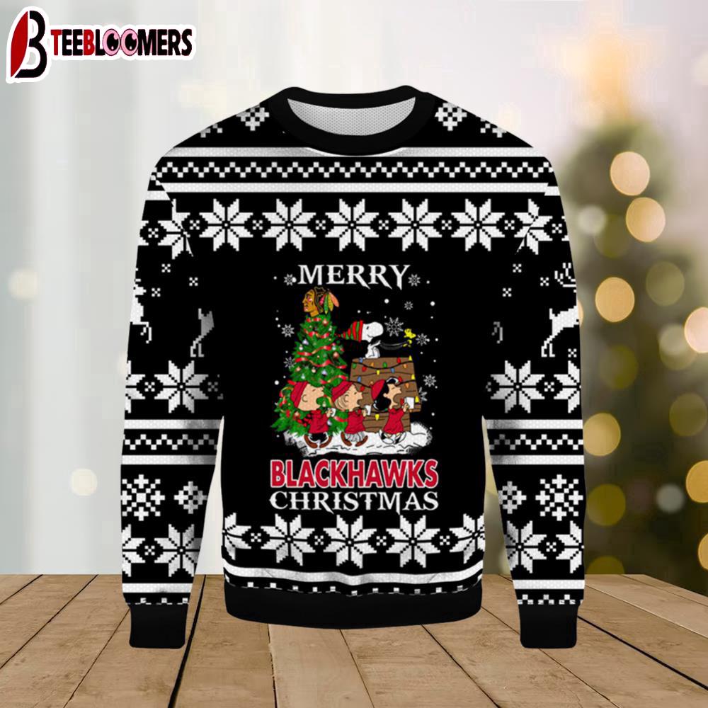 Merry Chicago Blackhawks Christmas Snoopy Ugly Sweater