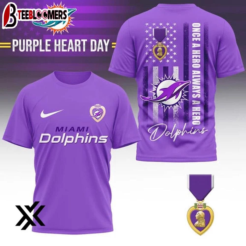 Miami Dolphins National Purple Heart Day 3D Shirt Gift For Fans