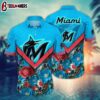Miami Marlins Chevron Floral Summer Hawaiian Shirt